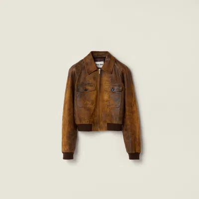 Miu Miu Waxed Suede Leather Jacket In Brown