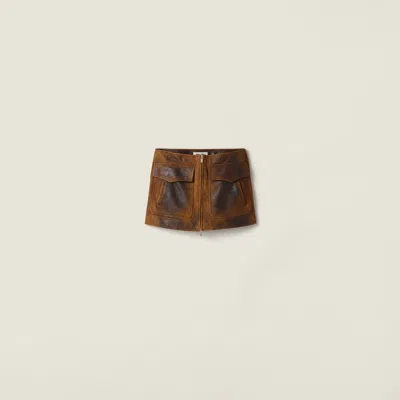 MIU MIU WAXED SUEDE LEATHER MINI-SKIRT