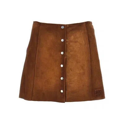 Miu Miu High Waist Suede Panel Mini Skirt In Brown