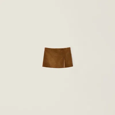 Miu Miu Waxed Suede Leather Miniskirt In Brown