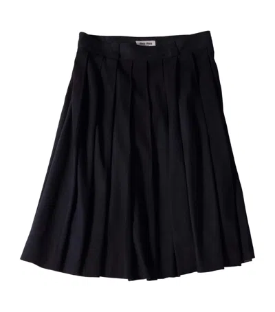Miu Miu Waxed Suede Pleated Midi Skirt In Black