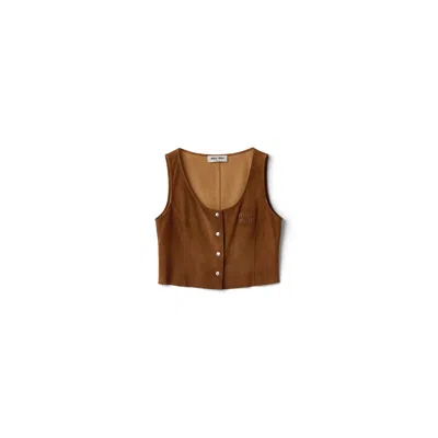 Miu Miu Waxed Suede Top In Brown