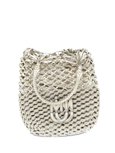 Pre-owned Miu Miu Weave Effect Leather Tote Bag In Silver