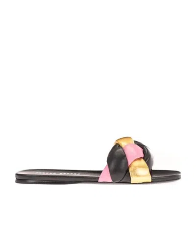 Miu Miu Weave Flip-flops In Black