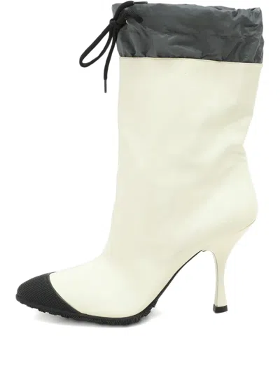 Pre-owned Miu Miu Panelled Lace-up Boots In White