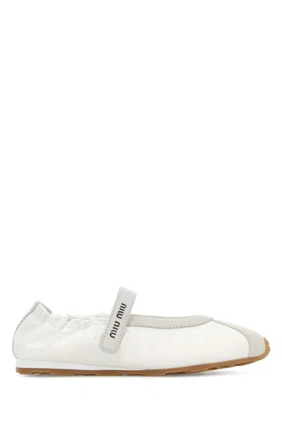 Miu Miu Suede And Fabric Ballerinas In White