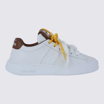 Miu Miu White And Cognac Leather Sneakers