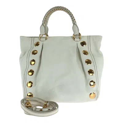 Pre-owned Miu Miu White Canvas Leather Shoulder Bag Tote Bag ()