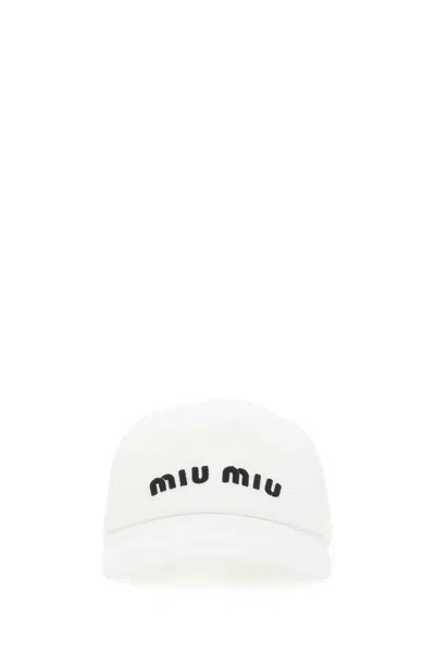 Miu Miu Logo刺绣棒球帽 In Bianco+nero