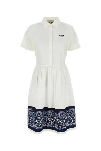 MIU MIU WHITE COTTON BLEND SHIRT DRESS
