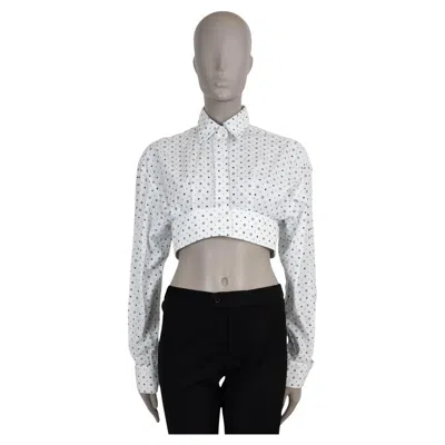 Pre-owned Miu Miu White Cotton Floral Cropped Button-up Shirt Xs