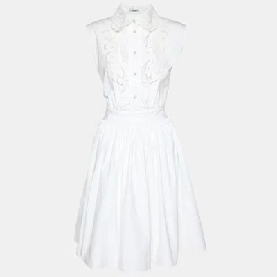 Pre-owned Miu Miu White Cotton Lace Details Midi Dress M
