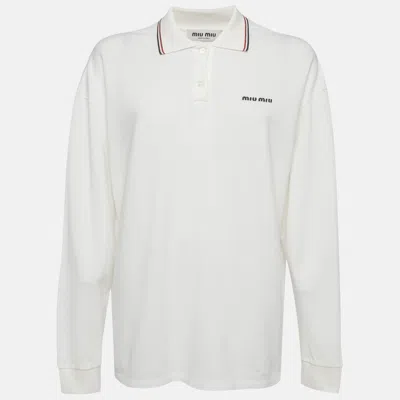Pre-owned Miu Miu White Cotton Pique Long Sleeve Polo Shirt Xs
