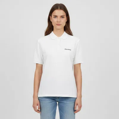 Pre-owned Miu Miu White Cotton Pique Short Sleeve Polo Shirt Xs