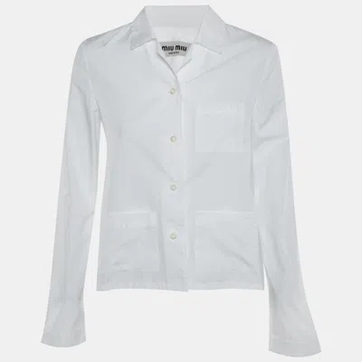 Pre-owned Miu Miu White Cotton Poplin Button Up Shirt M