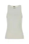 Miu Miu Ribbed Cotton Tank Top With Crew Neckline In White
