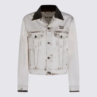 Miu Miu White Denim Jacket In Gray
