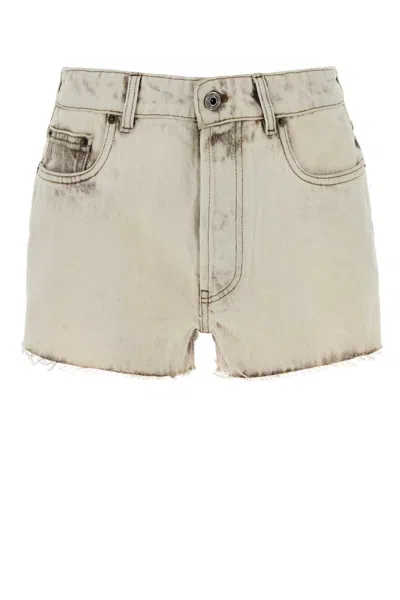 Miu Miu White Denim Short In Neutral