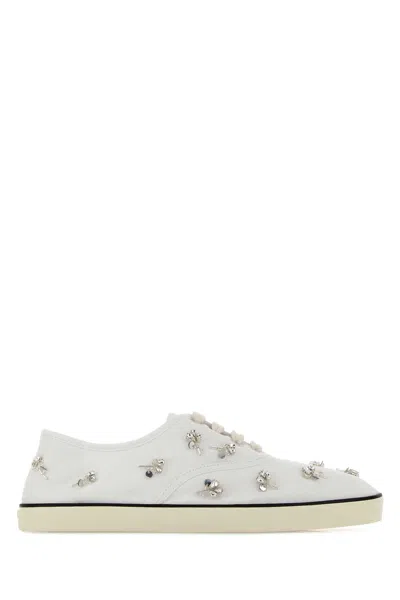 Miu Miu White Lace Up Sneakers In Multi