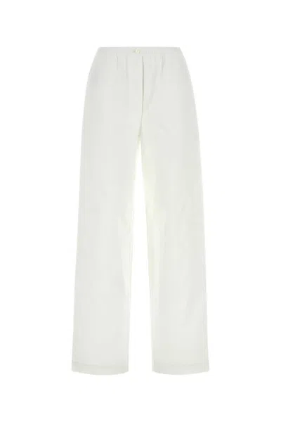 MIU MIU WHITE EMBROIDERED-LOGO POPLIN TROUSERS