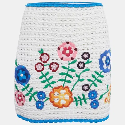 Pre-owned Miu Miu White Floral Embroidered Crochet Mini Skirt S