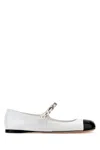 Miu Miu Pearl-detail Leather Ballerina Shoes In Bianconero