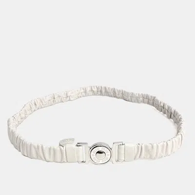 Pre-owned Miu Miu White Leather Banding Belt Shw