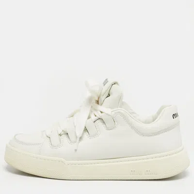 Pre-owned Miu Miu White Leather Lace Up Sneakers Size 36