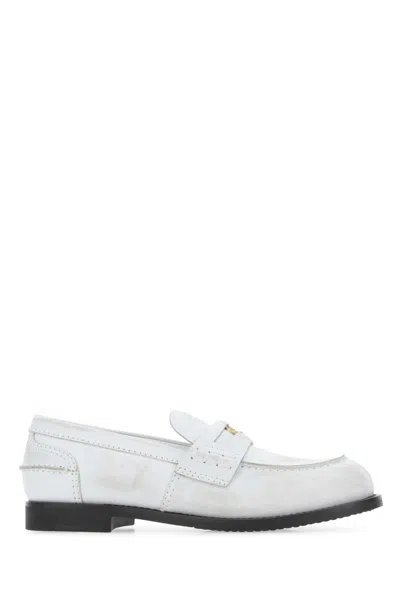 Miu Miu Patent Leather Penny Loafers In White