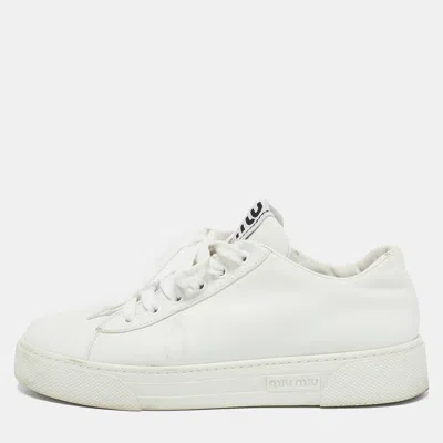 Pre-owned Miu Miu White Leather Low Top Sneakers Size 38.5