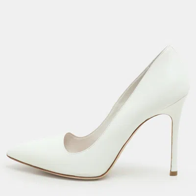 Pre-owned Miu Miu White Leather Pointed Toe Pumps Size 38.5