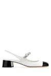 Miu Miu Almond Toe Slingback Pumps With Chain Detail In Bianconero