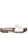 Miu Miu Wood Sole Flat Sandals With Studded Side In White