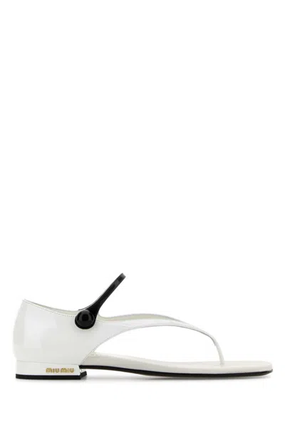 MIU MIU WHITE LEATHER SANDALS