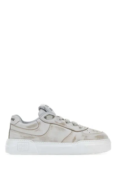 Miu Miu White Leather Sneakers In Bianco