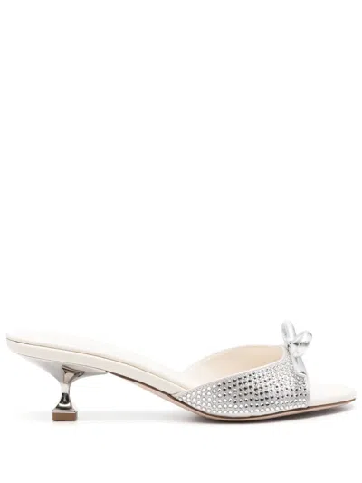 Miu Miu White Leather Strass Sandals For Women
