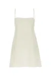 Miu Miu Short Dress In Flamed Canvas With Embroidery In White
