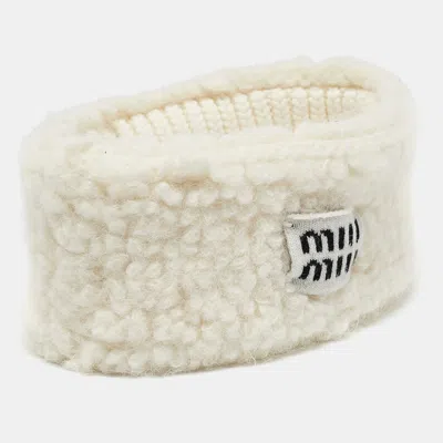 Pre-owned Miu Miu White Logo Applique Shearling Head Band