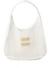 MIU MIU WHITE LOGO CROCHET TOTE BAG