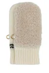Miu Miu White Logo Mitten Gloves In White