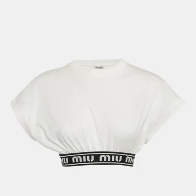 Pre-owned Miu Miu White Logo Tape Detail Crop Top Xs