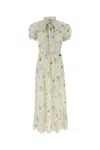 Miu Miu Silk Dress With Floral Print And Tie Waist In Multi