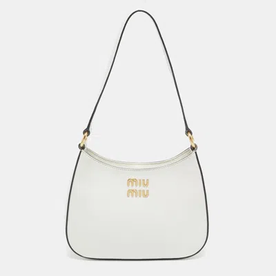 Pre-owned Miu Miu White Madras Leather Hobo
