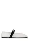 Miu Miu Mesh Ballerinas With Contrasting Leather Buckle In White