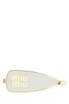 Miu Miu Engraved-logo Enamel Hair Clip In Bianco