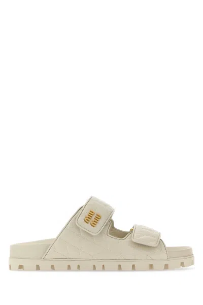 Miu Miu White Nappa Leather Slippers In Neutral