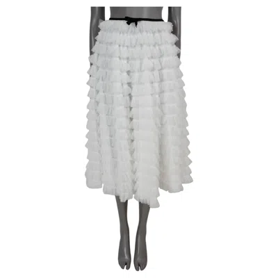 Pre-owned Miu Miu White Nylon 2021 Tiered Tulle Midi Skirt 38 Xs