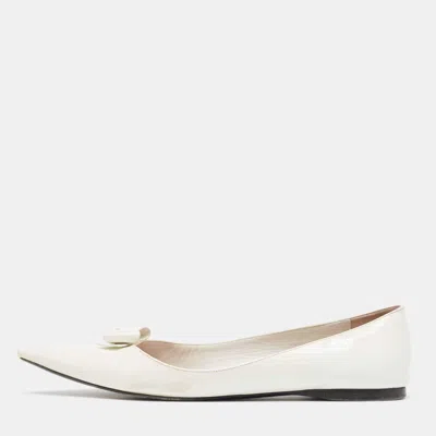 Pre-owned Miu Miu White Patent Leather Ballet Flats Size 38.5