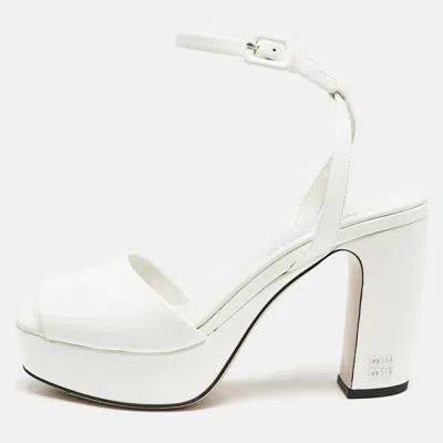 Pre-owned Miu Miu White Patent Leather Platform Ankle Strap Sandals Size 36