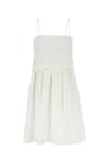 Miu Miu Flamed Poplin Dress In White